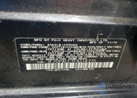 2015 Subaru Xv Crosstrek 2.0 Premium z USA, uszkodzony, nr VIN JF2GPACC7F8214775